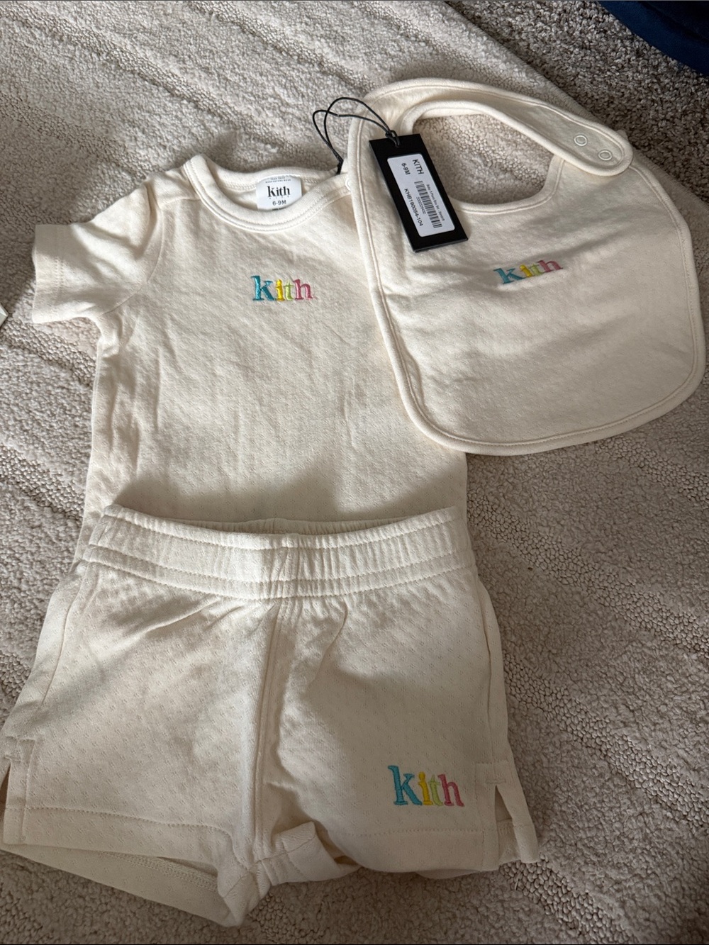 Kith Cream Baby 3-Piece Set with Multicolor Embroidered Logo
